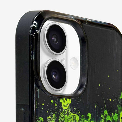 iPhone 16 Case — Skeletons Neon Green Glow Skeletons Pattern, Unique Phone Case Design