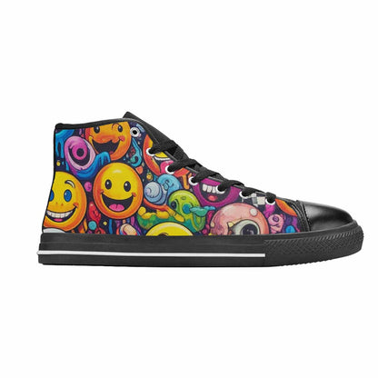 WOMEN'S Yellow Smiley Face High Top Canvas Surreal Custom Sneakers