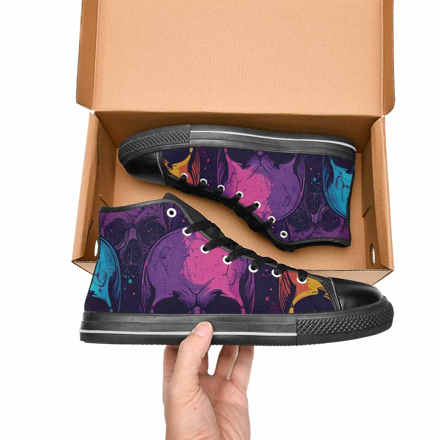 WOMEN'S Skulls Splatter Comic High Top Canvas Neon Fantasy Shoes