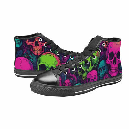 WOMEN'S Skulls - Neon High Top Canvas Cottagecore Custom Sneakers