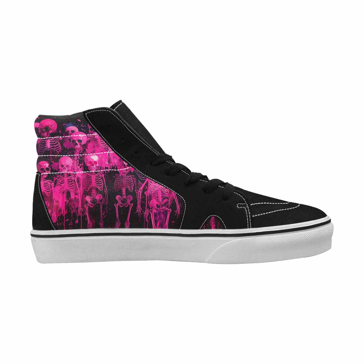 MEN'S Skeletons  Neon Pink High Top Canvas Vibrant Chaos Custom Sneakers