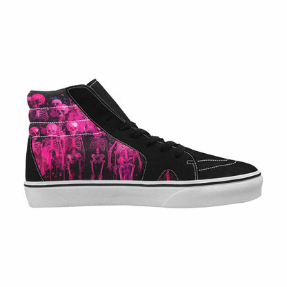 MEN'S Skulls Neon Pink Glow High Top Canvas Original Design Wallpaper Art Custom Streetwear Shoes