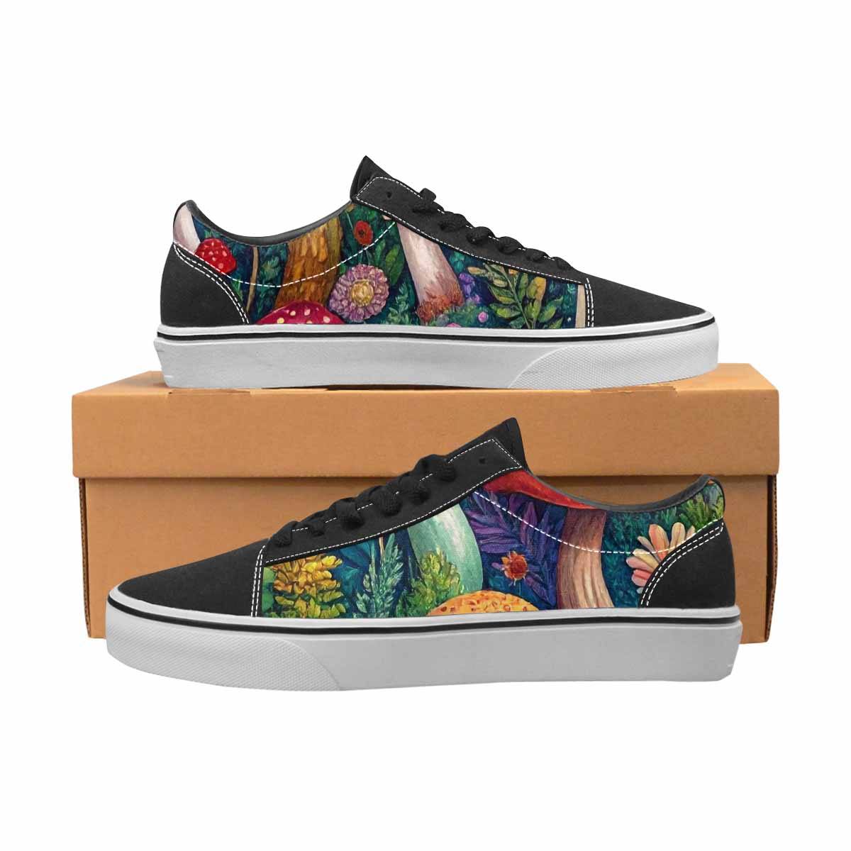 WOMEN'S Mushrooms  Botanical Mushrooms Lace-Up Canvas Neon Fantasy Custom Shoes