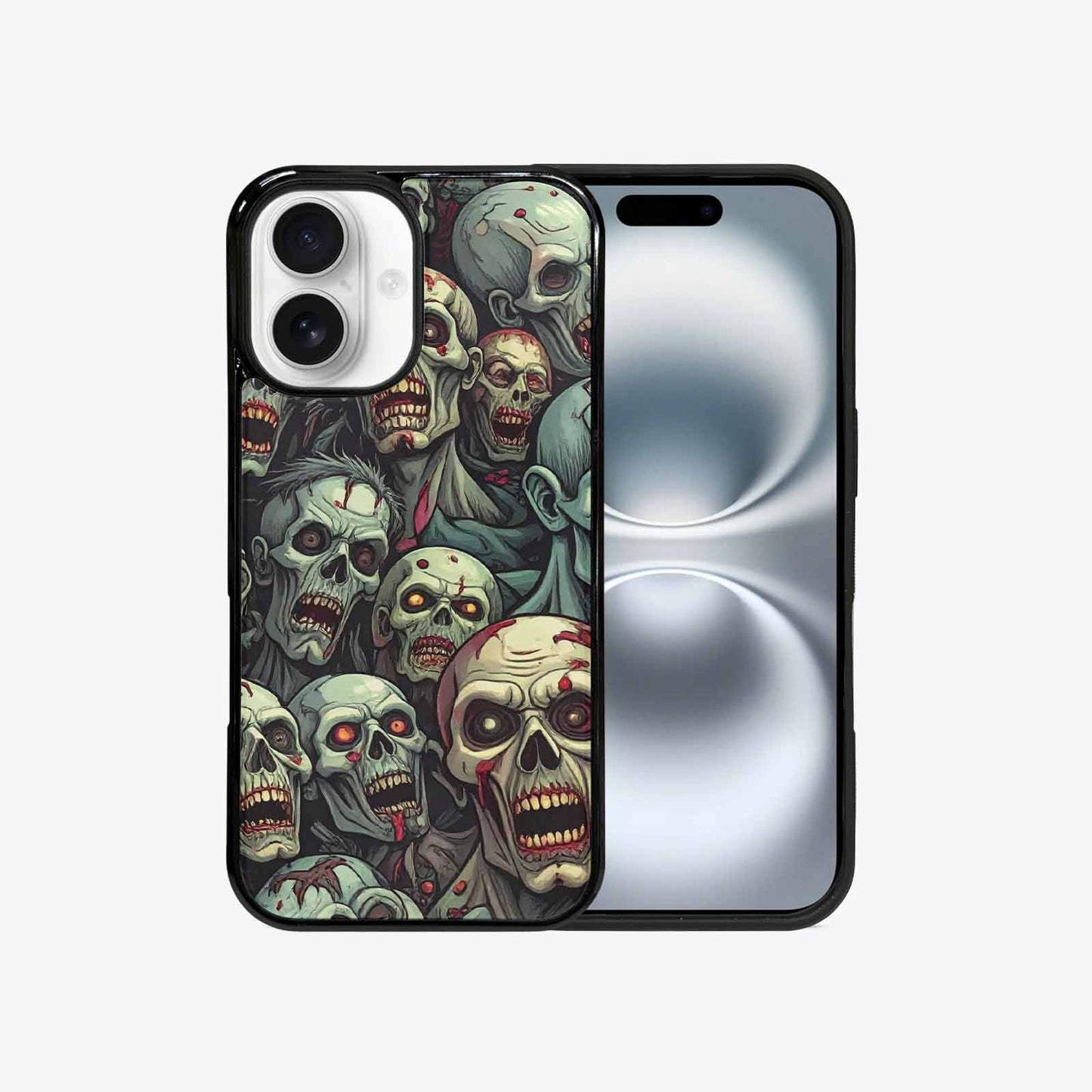 iPhone 16 Case — Zombie Head Pattern Hundreds Of Small, Custom Phone Case