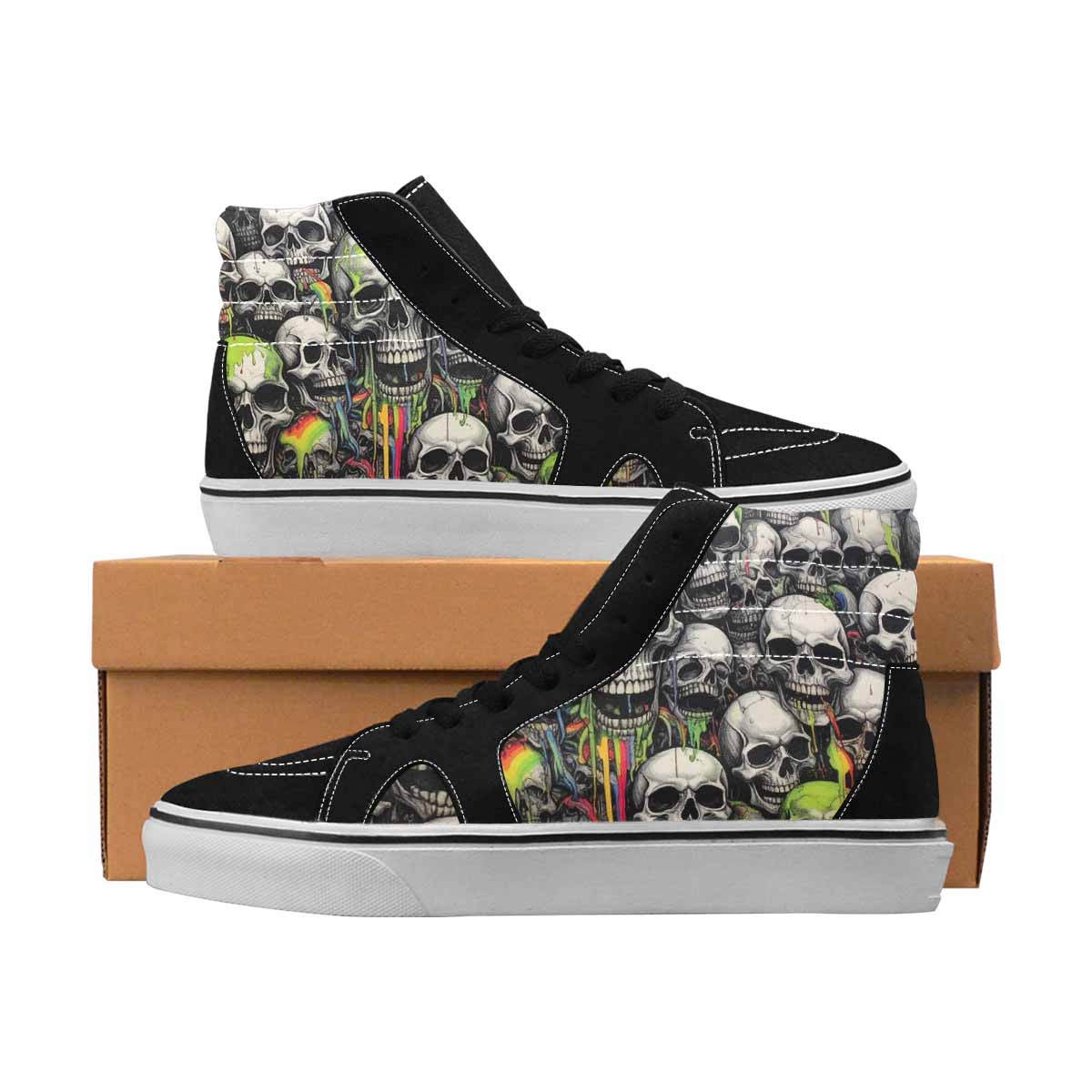 MEN'S Skulls Black & Green Ink High Top Canvas Streetwear Melting Art Custom Sneakers