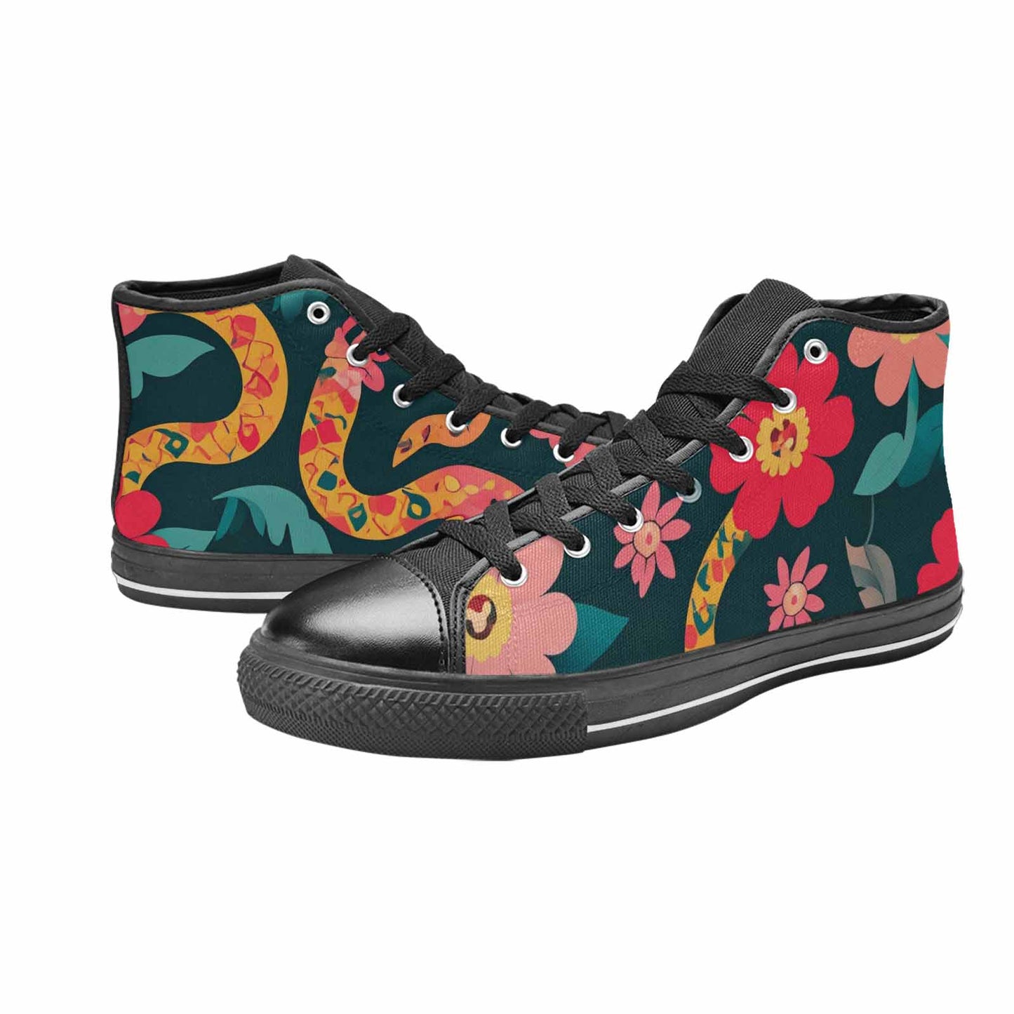 MEN'S Floral Snake Print High Top Canvas Surreal Sneakers