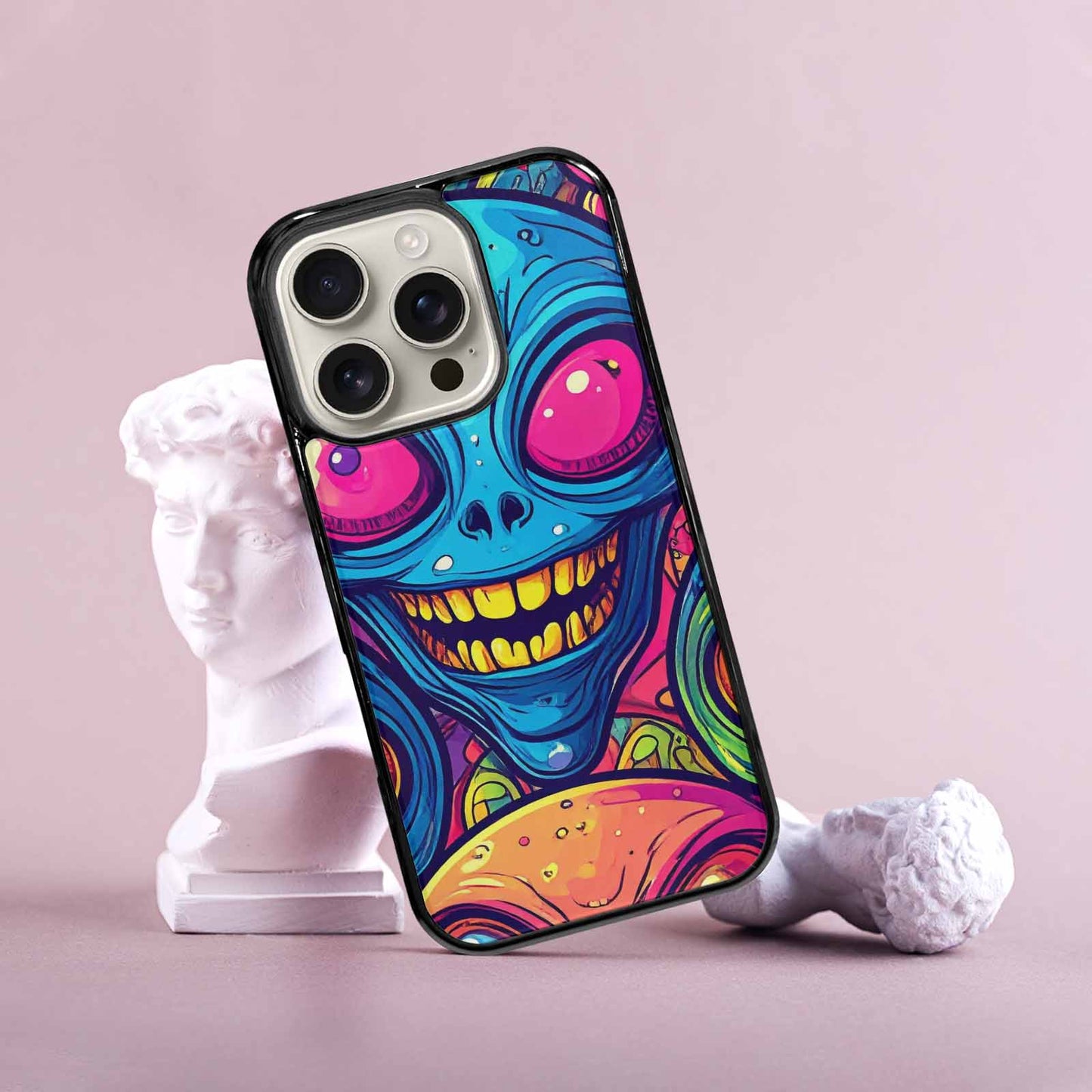 iPhone 16 Pro Case — Alien Ufo Cartoon Art Pattern Groovy, Custom Printed Phone Case