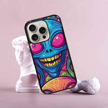 iPhone 16 Pro Case — Alien Ufo Cartoon Art Pattern Groovy, Custom Printed Phone Case