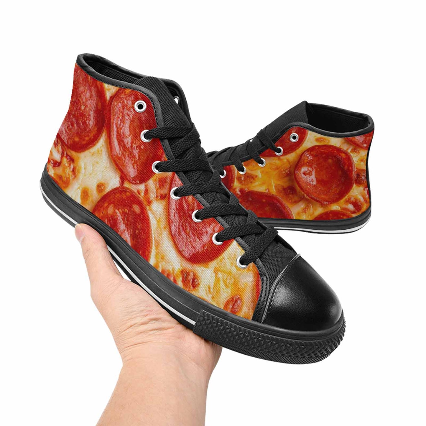 WOMEN'S Pepperoni Pizza Print High Top Canvas Dark Academia Shoes