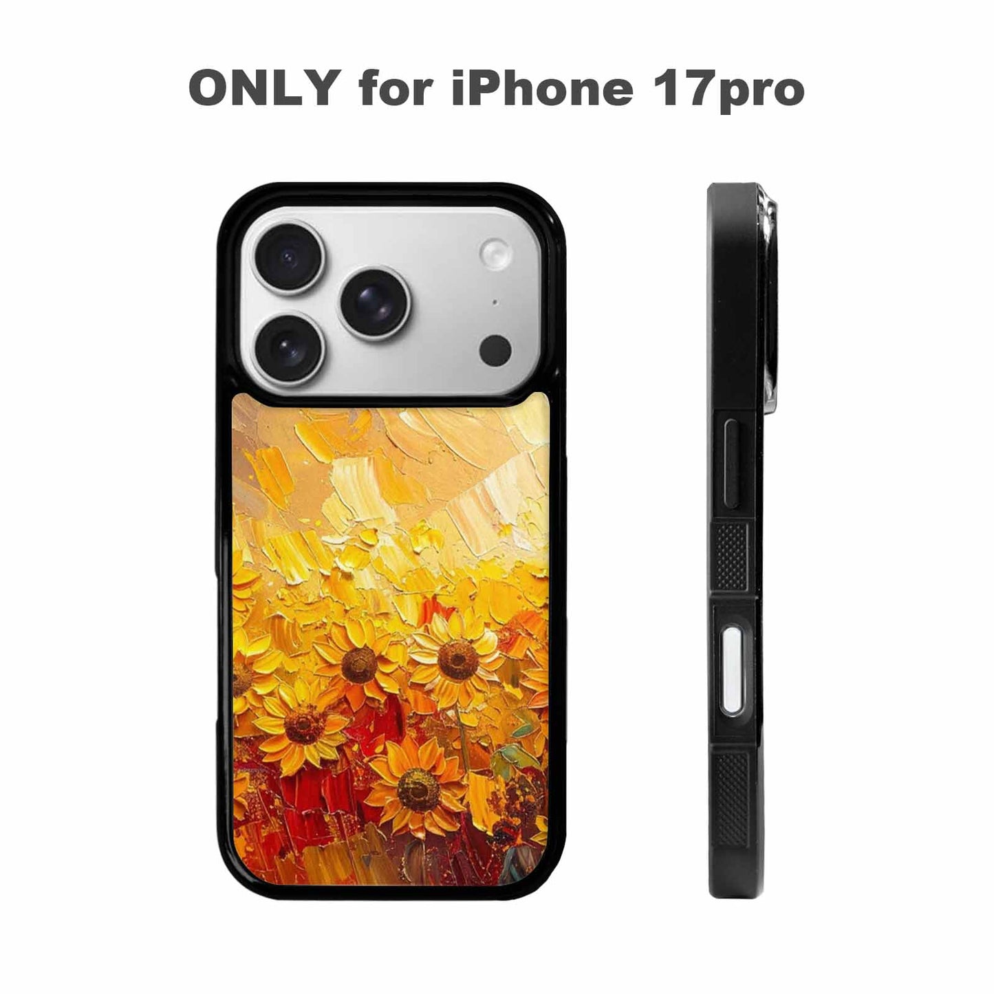 iPhone 17 Pro Case — Impressionist Sunflower Brushstroke Pattern Hundreds Floral, Custom Print Case Cover