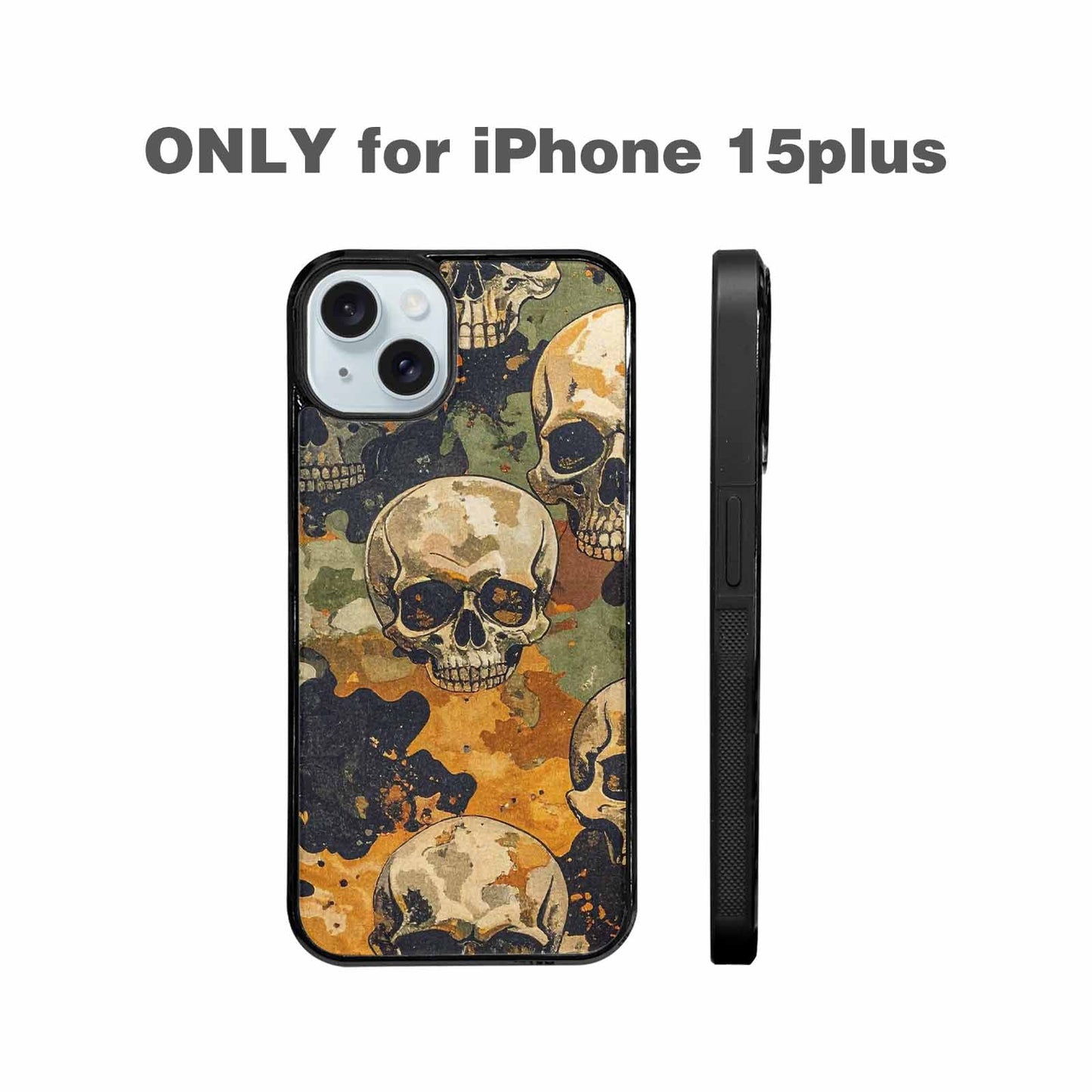 iPhone 15 Plus Case — Military Camo Skull Custom, Custom Printed Phone Case