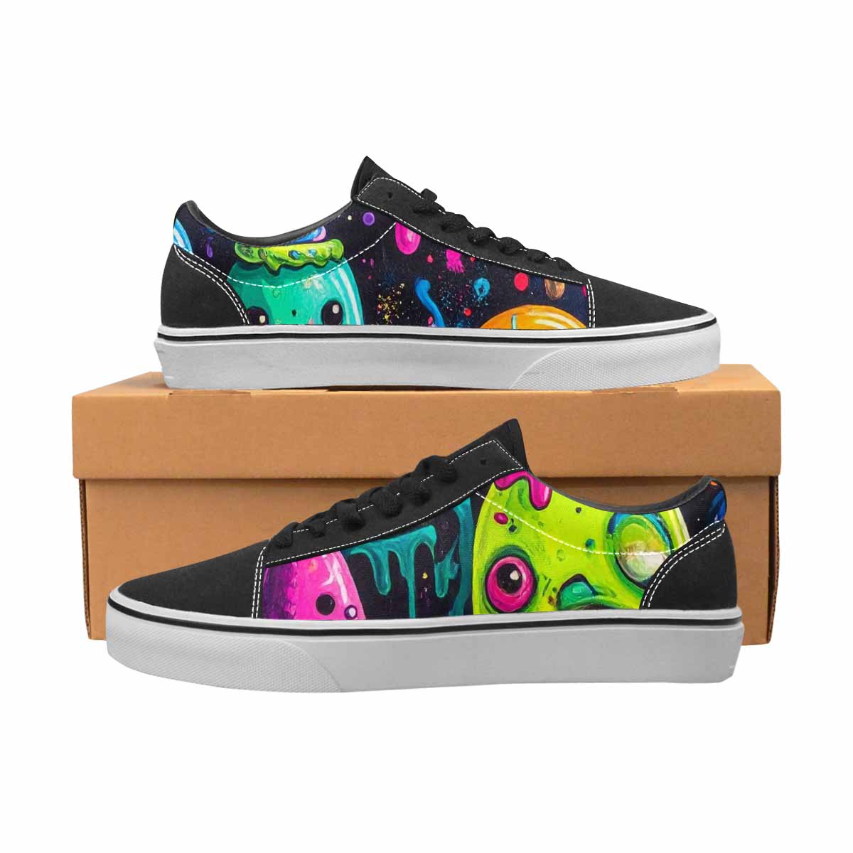 WOMEN'S Ice Cream Monsters  Lace-Up Canvas Melting Art Custom Sneakers