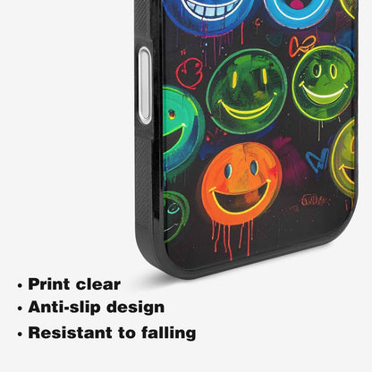 iPhone 16 Case — Smiley Faces Glow Smiley Faces Pattern, Custom Designed Case Cover