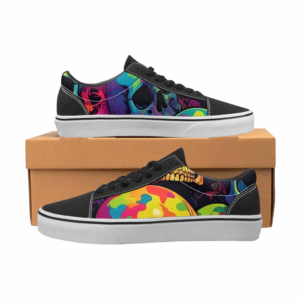 WOMEN'S 1000s Skulls Neon Camo Lace-Up Canvas Kaleidoscope Custom Sneakers