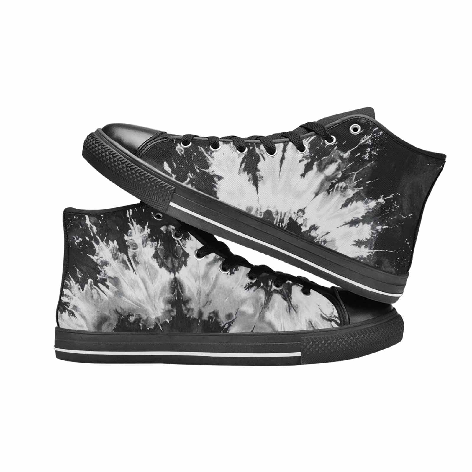 MEN'S Tie Dye Acid Wash Black White High Top Canvas Wallpaper Art Custom Sneakers