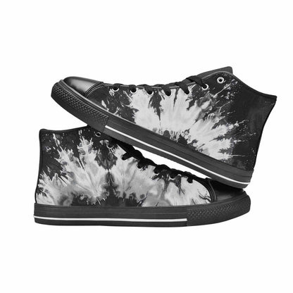 MEN'S Tie Dye Acid Wash Black White High Top Canvas Wallpaper Art Custom Sneakers