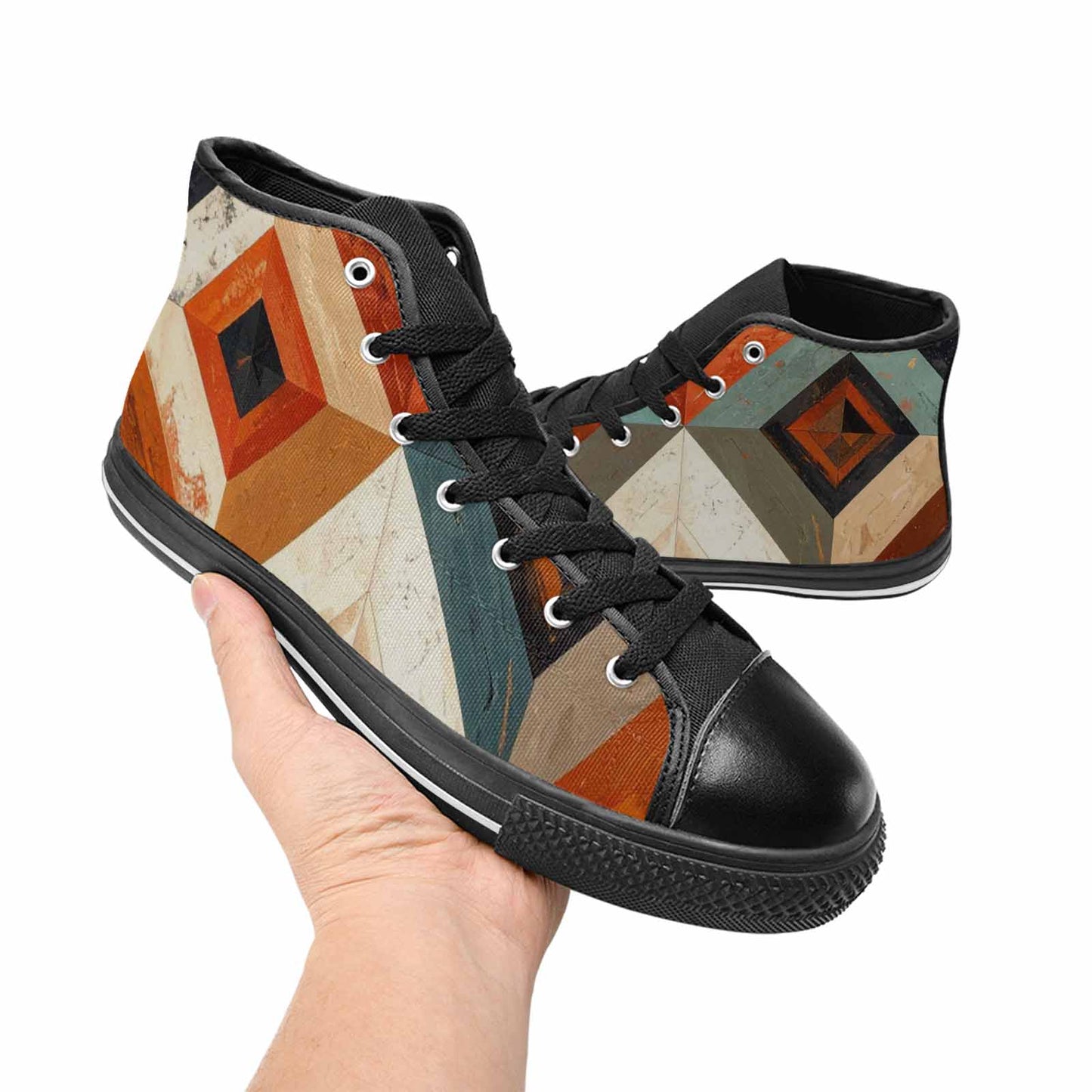 WOMEN'S Southwestern Geometric Diamond High Top Canvas Vibrant Chaos Custom Shoes