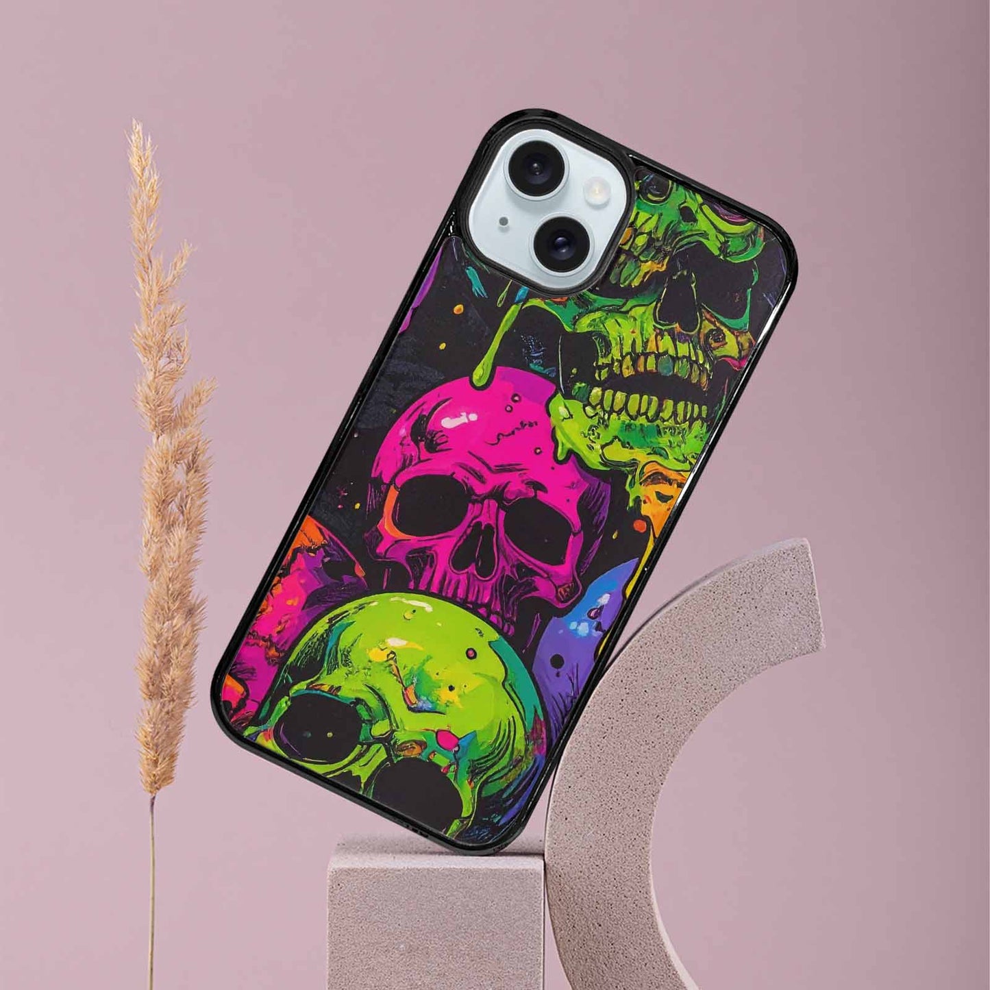 iPhone 15 Plus Case — Vibrant Camo 1000\'s Of Skeletons Neon, Custom Phone Case