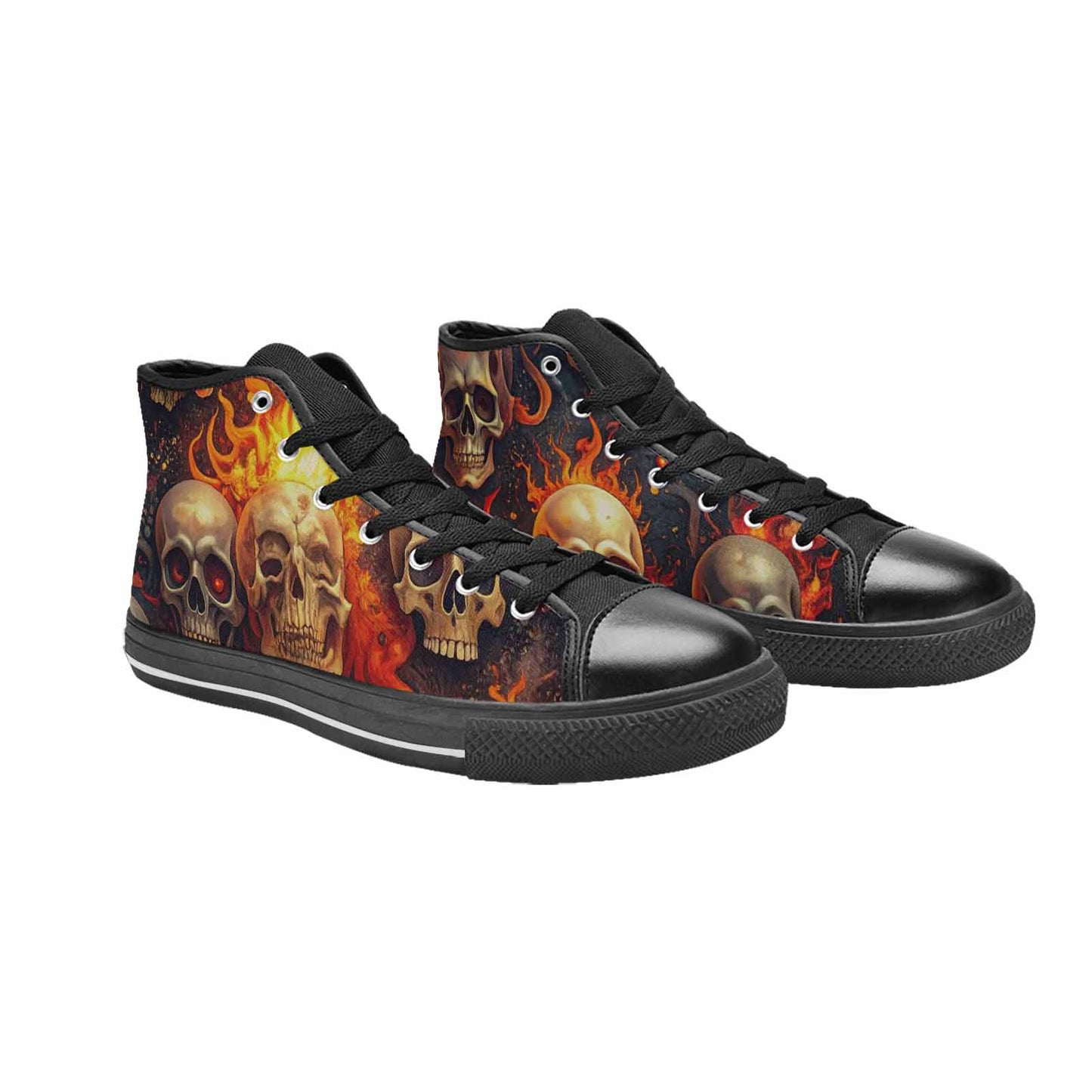WOMEN'S Skulls - Flaming High Top Canvas Cottagecore Custom Shoes