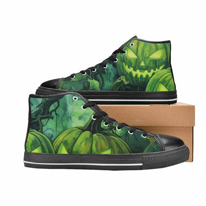 WOMEN'S Halloween Glowing Jackolantern High Top Canvas Surreal Custom Sneakers