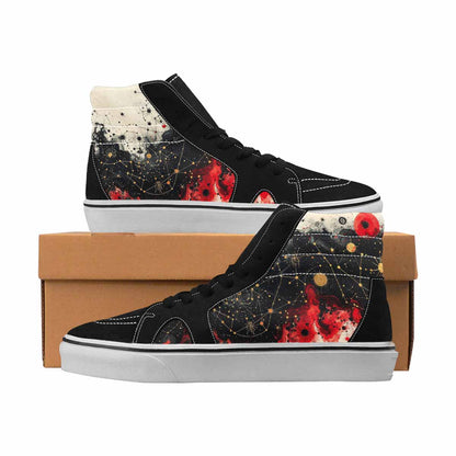 MEN'S Zodiac Black & Red Ink High Top Canvas Artist-designed Y2K Handmade Custom Shoes