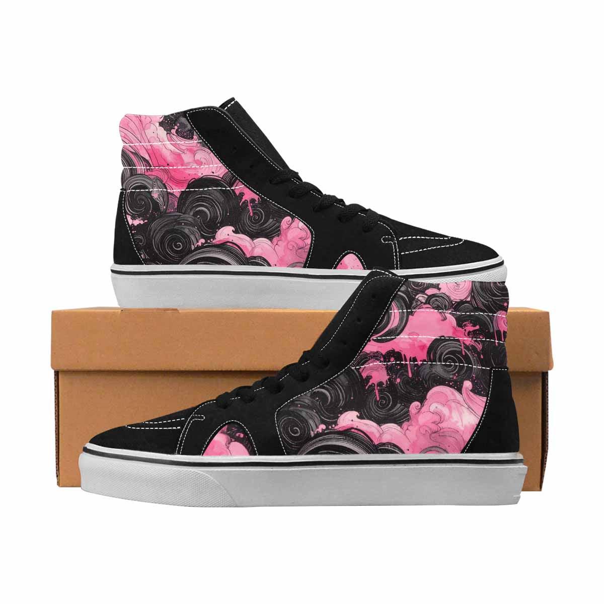MEN'S Van Gogh Black & Pink Ink High Top Canvas Personalized Grunge Custom Shoes