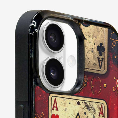 iPhone 16 Case — Playing Card Suits Pattern Poker Chips, Unique Phone Case Design