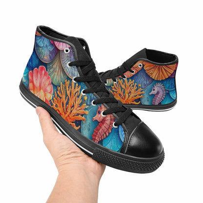 WOMEN'S Fish Scale Coral High Top Canvas Dark Academia Custom Sneakers