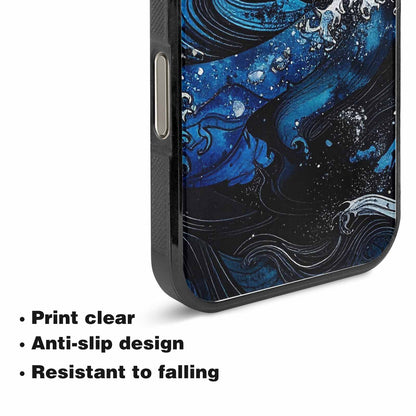 iPhone 15 Pro Max Case — Nautical Wave Black Blue Ink Wave, Custom Made Phone Cover