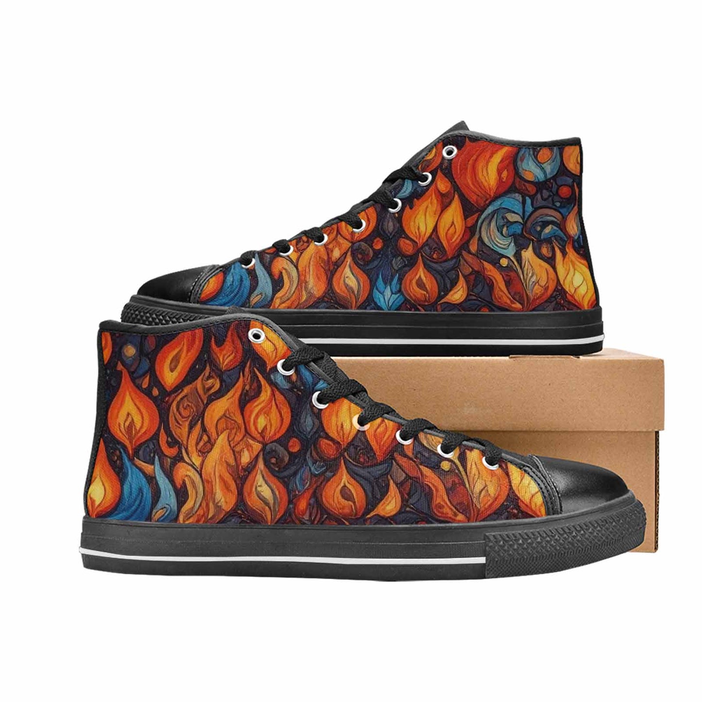 MEN'S Fire Flame High Top Canvas Vivid Custom Shoes