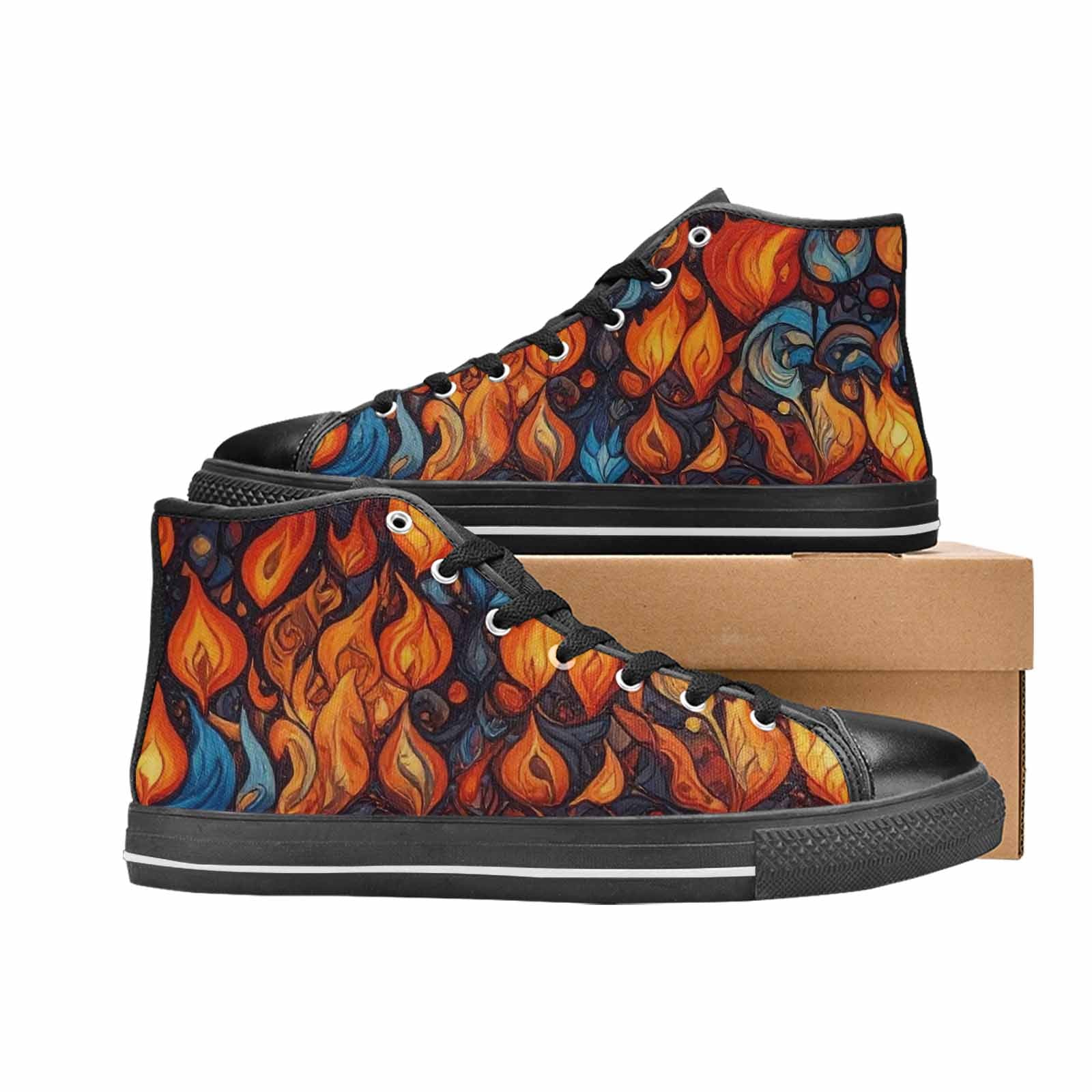 MEN'S Fire Flame High Top Canvas Vivid Custom Shoes