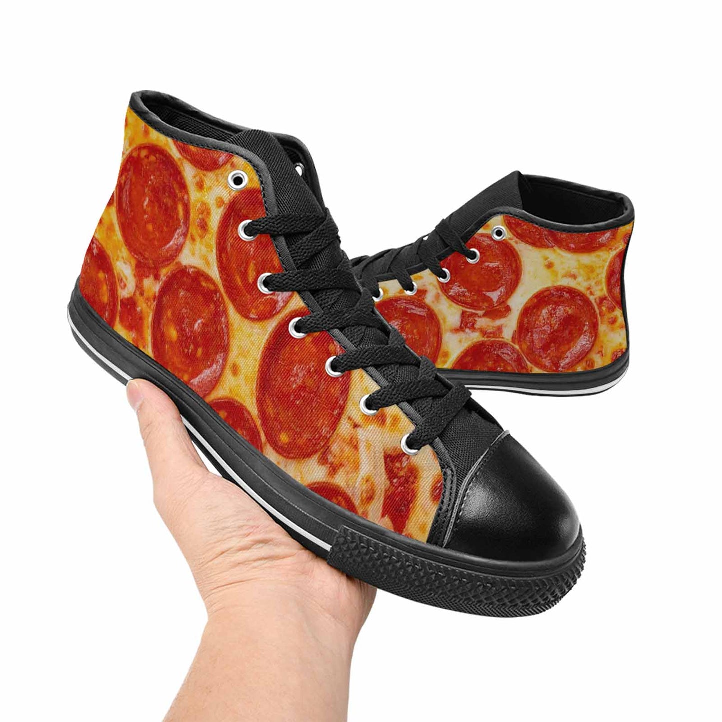 WOMEN'S Pepperoni Pizza Print High Top Canvas Vibrant Chaos Shoes
