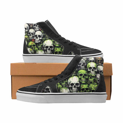 WOMEN'S Skulls Black & Green Ink High Top Canvas Unique Print Wallpaper Art Customized Sneakers