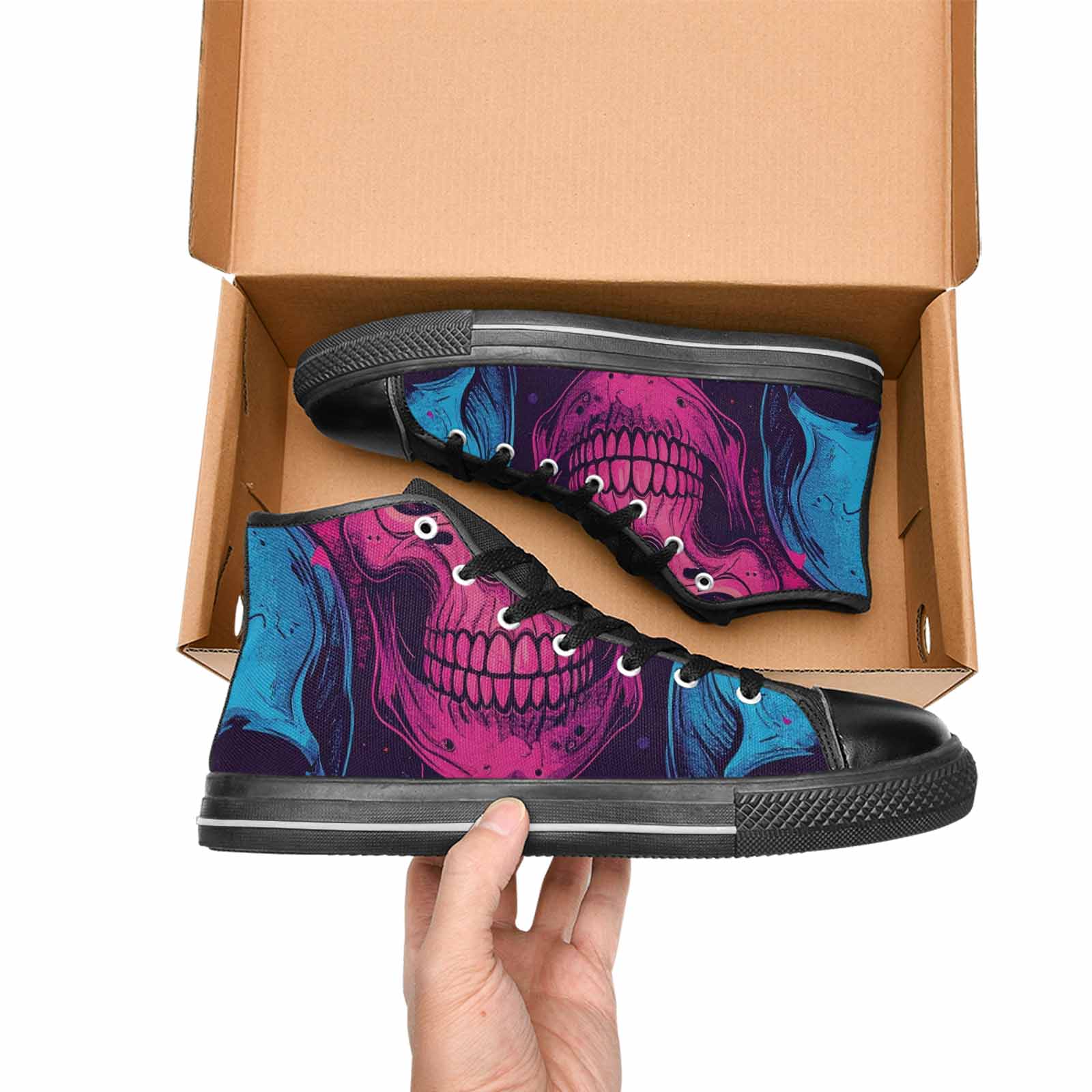 MEN'S Skulls Splatter Comic High Top Canvas Surreal Sneakers