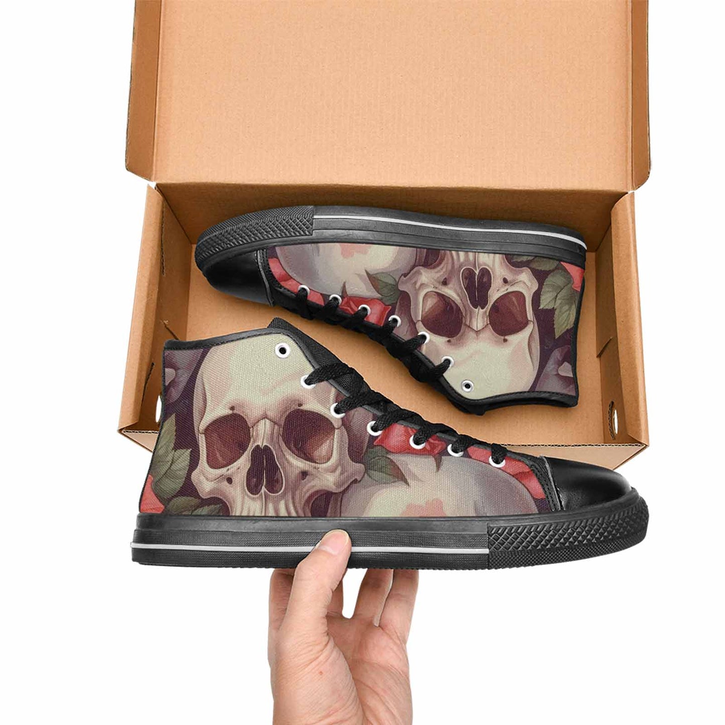WOMEN'S Skulls Roses Soft Airbrush High Top Canvas Cottagecore Custom Shoes