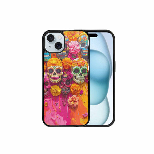 iPhone 15 Plus Case — Ornate Candy Color Skull Pattern Hundreds, Custom Phone Case