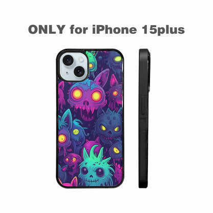 iPhone 15 Plus Case — Mixed Toxic Glow Creature Pattern Hundreds, Custom Designed Case Cover