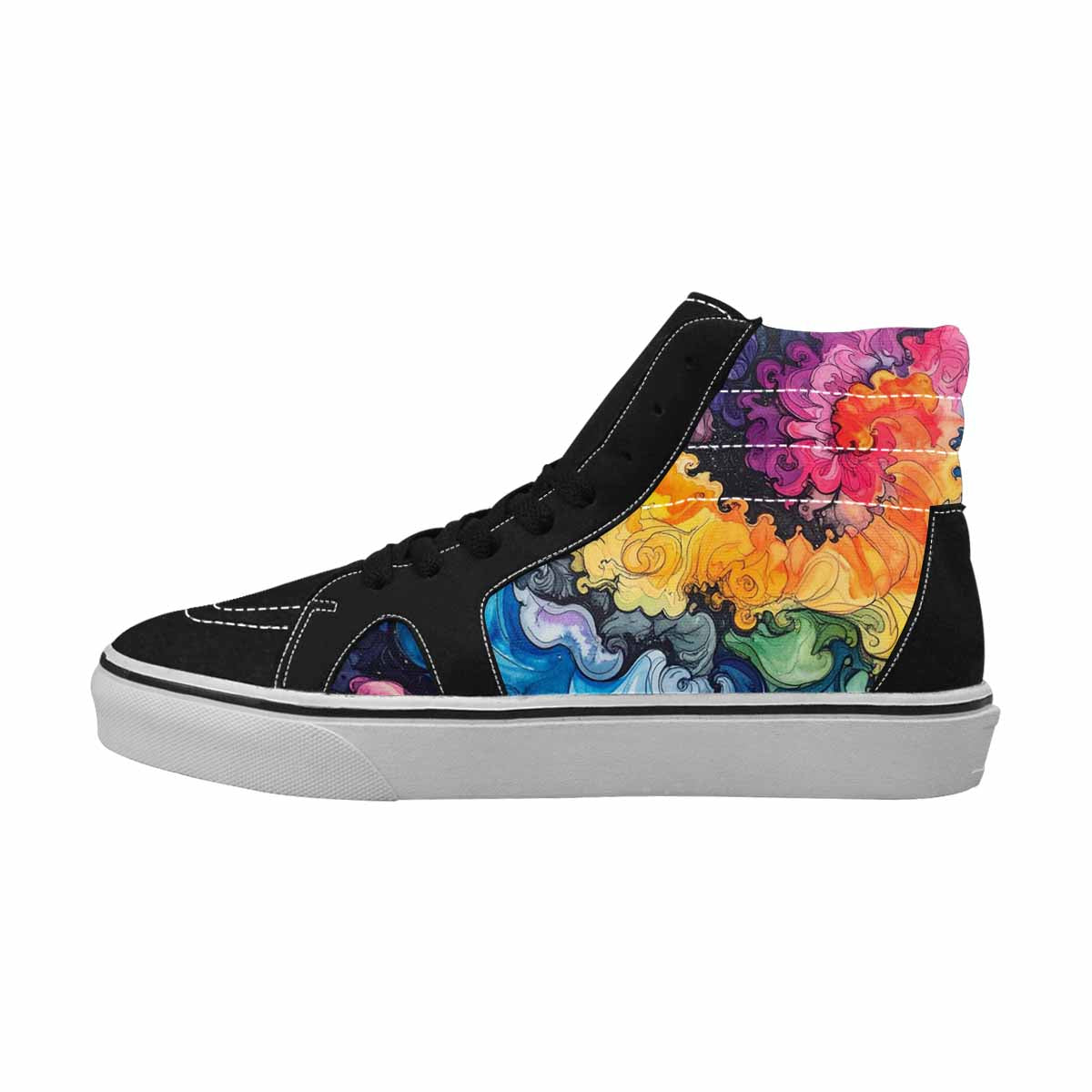 WOMEN'S Tie Dye Black & Blue Ink High Top Canvas Streetwear Cottagecore All Over Print Shoes
