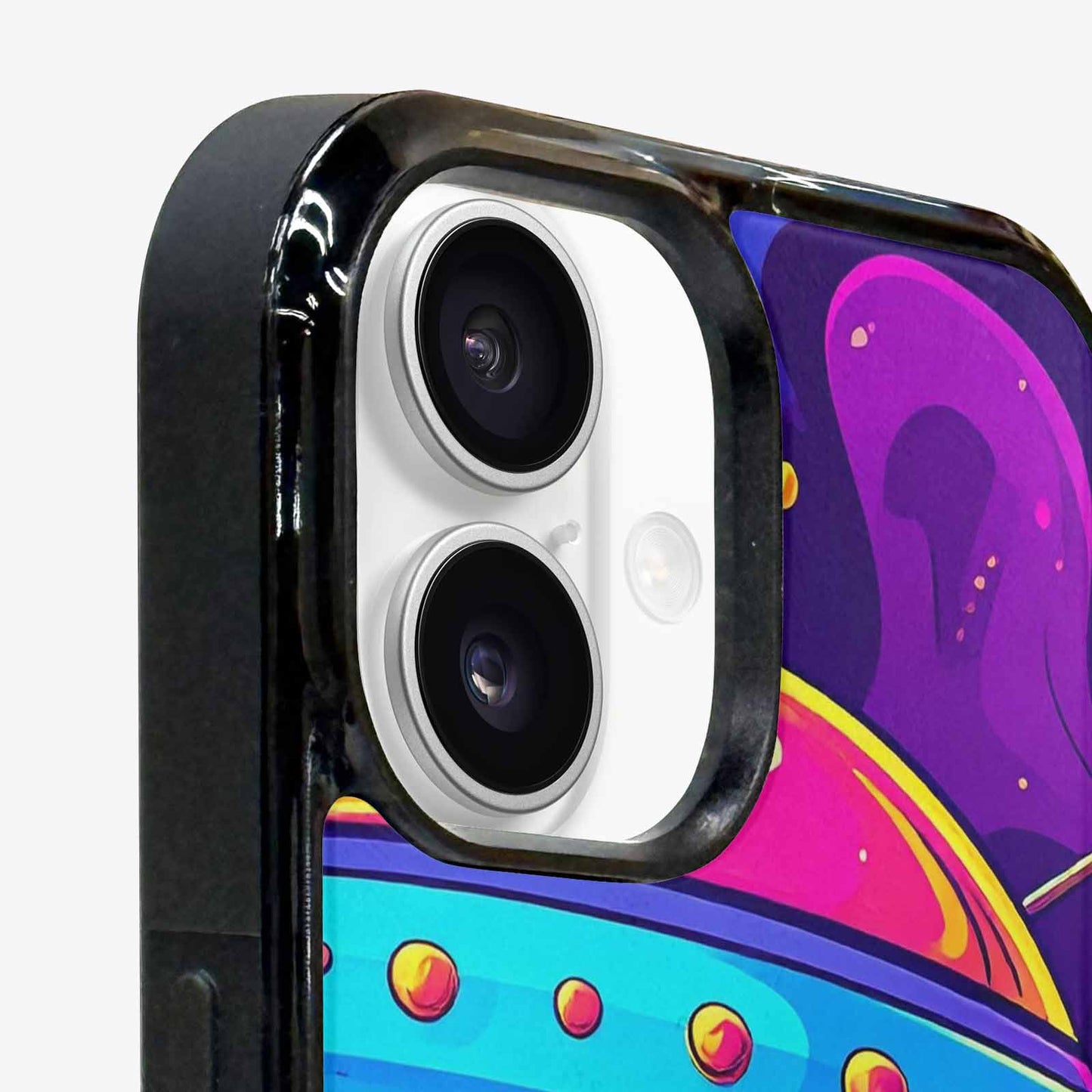 iPhone 16 Case — Alien Ufo Cartoon Art Pattern Groovy, Custom Designed Case Cover
