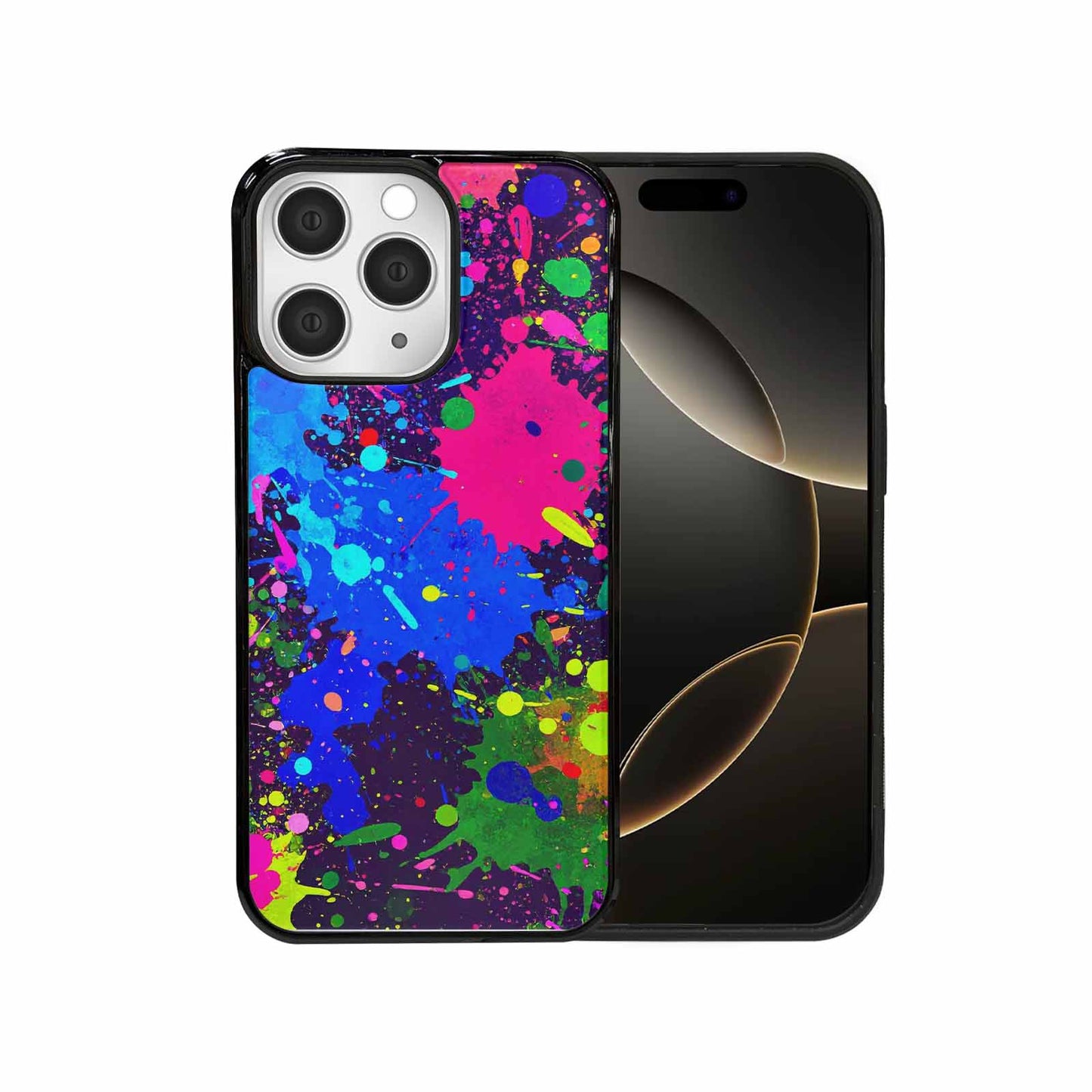 iPhone 15 Pro Max Case — Neon Paint Splatter Custom, Customized Protective Case