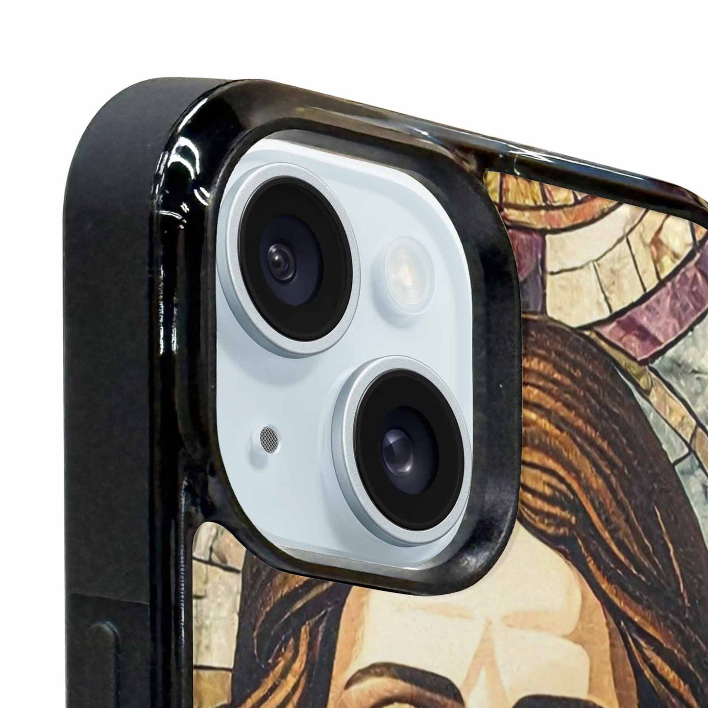 iPhone 15 Plus Case — Jesus Face Small Cross And Faith, Original Design Phone Case