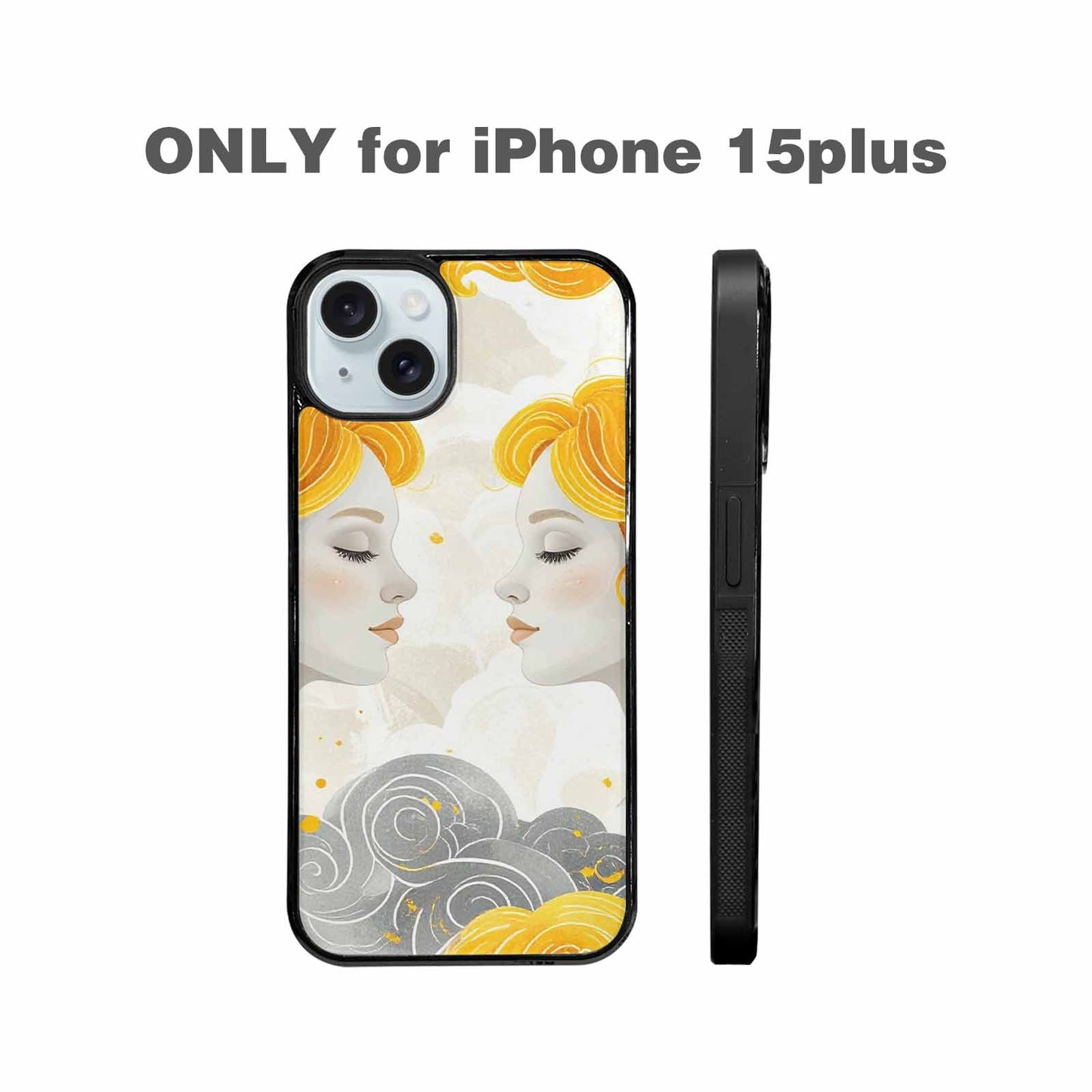 iPhone 15 Plus Case — Gemini Twins Zodiac Pattern Seamless Repeat, Original Design Phone Case