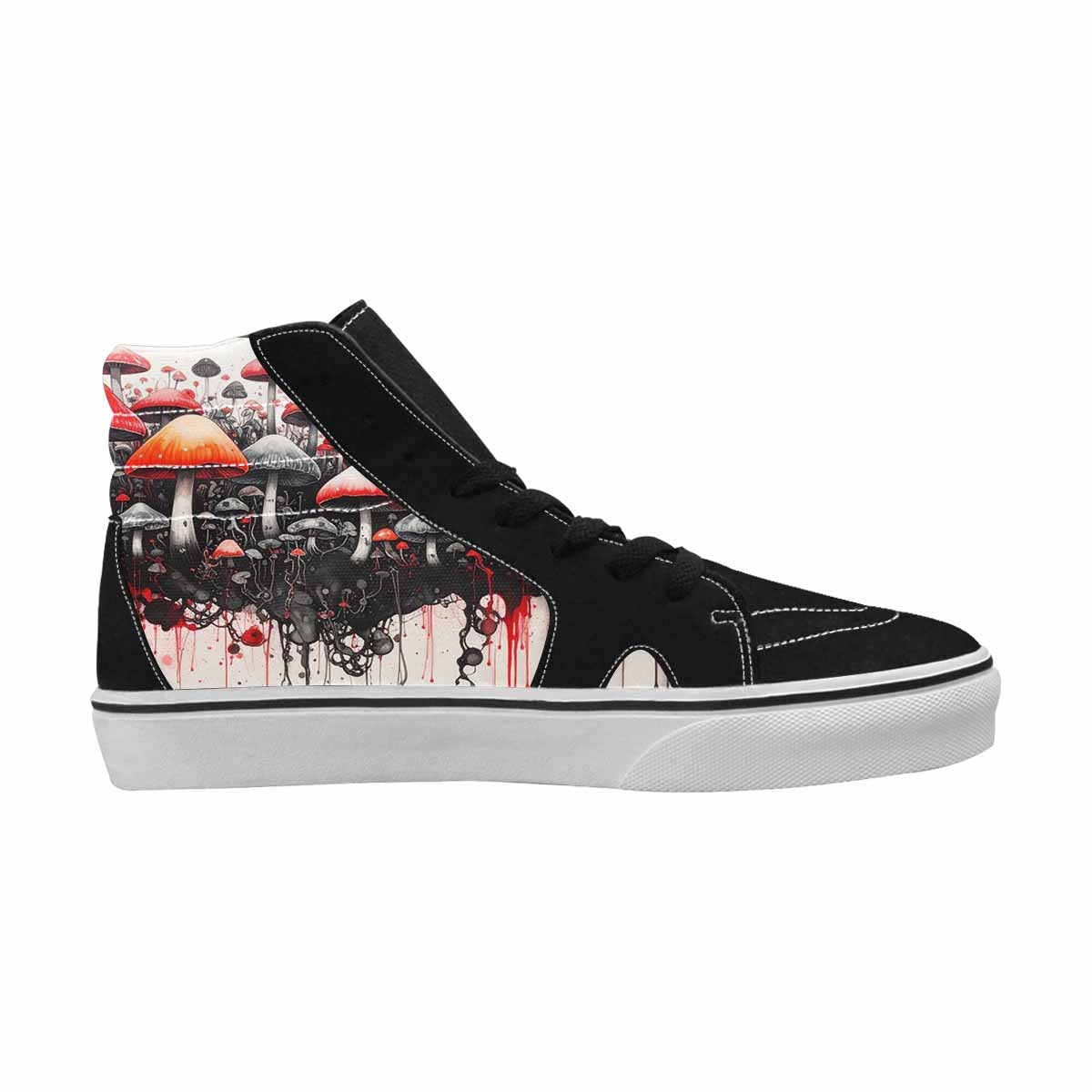 MEN'S Mushrooms Black & Red Ink High Top Canvas Custom Design Neon Fantasy Customized Sneakers