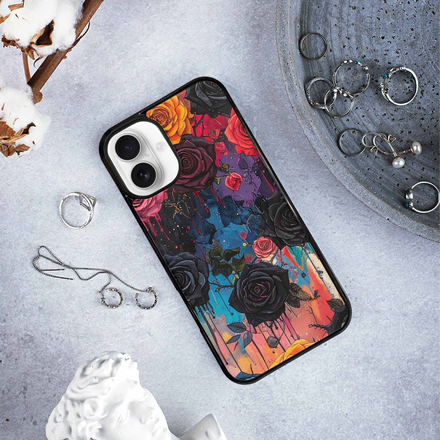 iPhone 16 Plus Case — Gothic Rose Gothic Roses Pattern Hundreds, Custom Print Case Cover