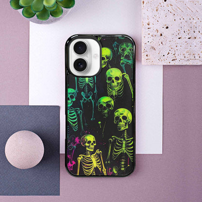 iPhone 16 Case — Skeletons Neon Green Glowskele, Custom Made Phone Cover