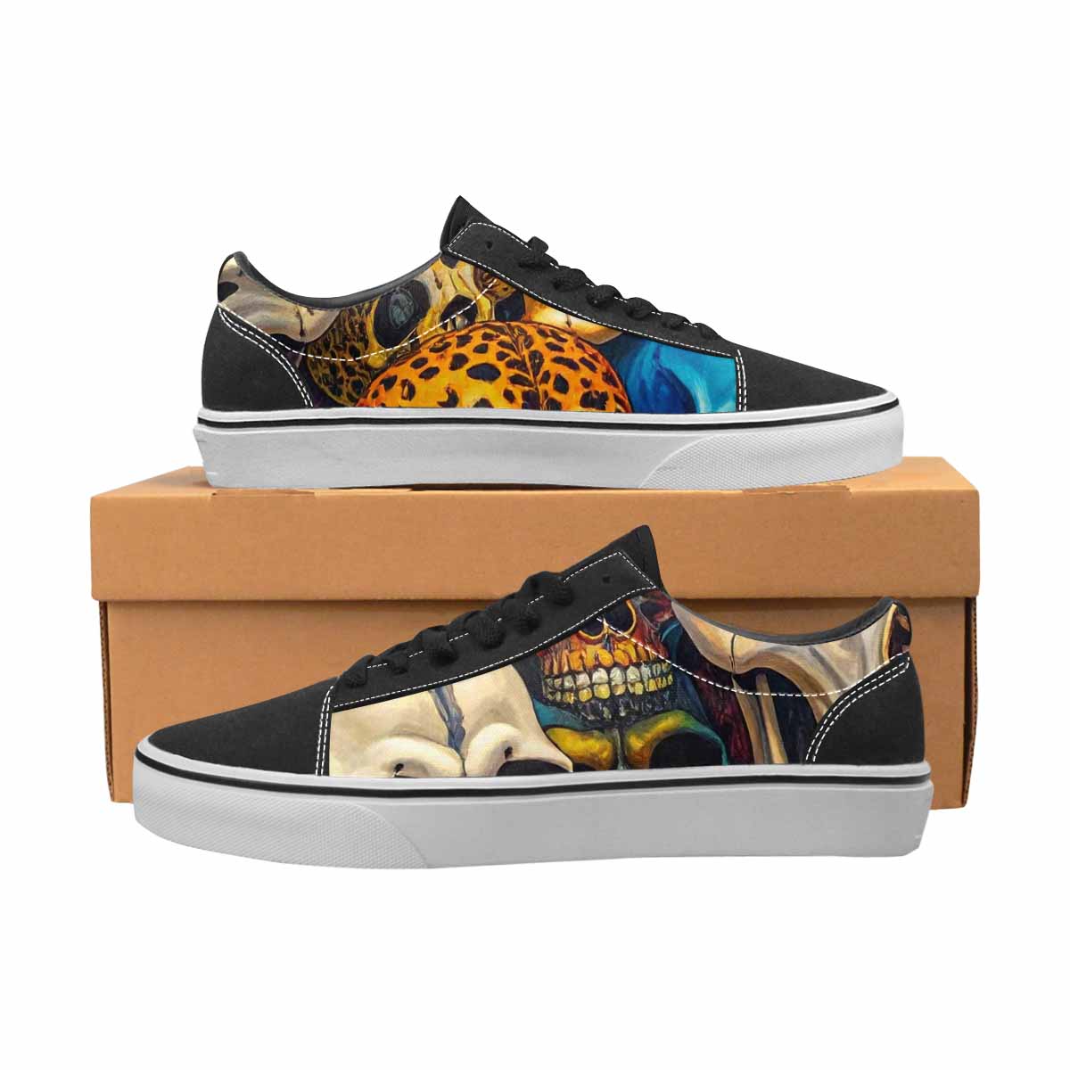 WOMEN'S Skulls Lace-Up Canvas Melting Art Custom Sneakers