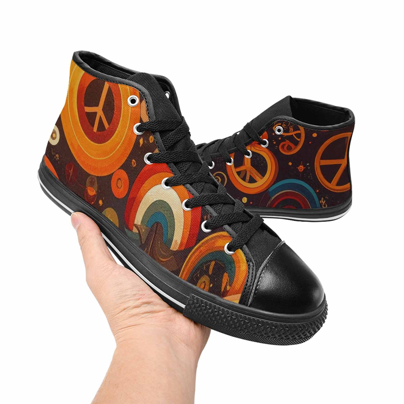 WOMEN'S Groovy 70S Peace High Top Canvas Neon Fantasy Custom Sneakers