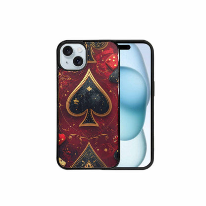 iPhone 15 Plus Case — Playing Card Suits Pattern Poker Chips, Custom Art Phone Cover