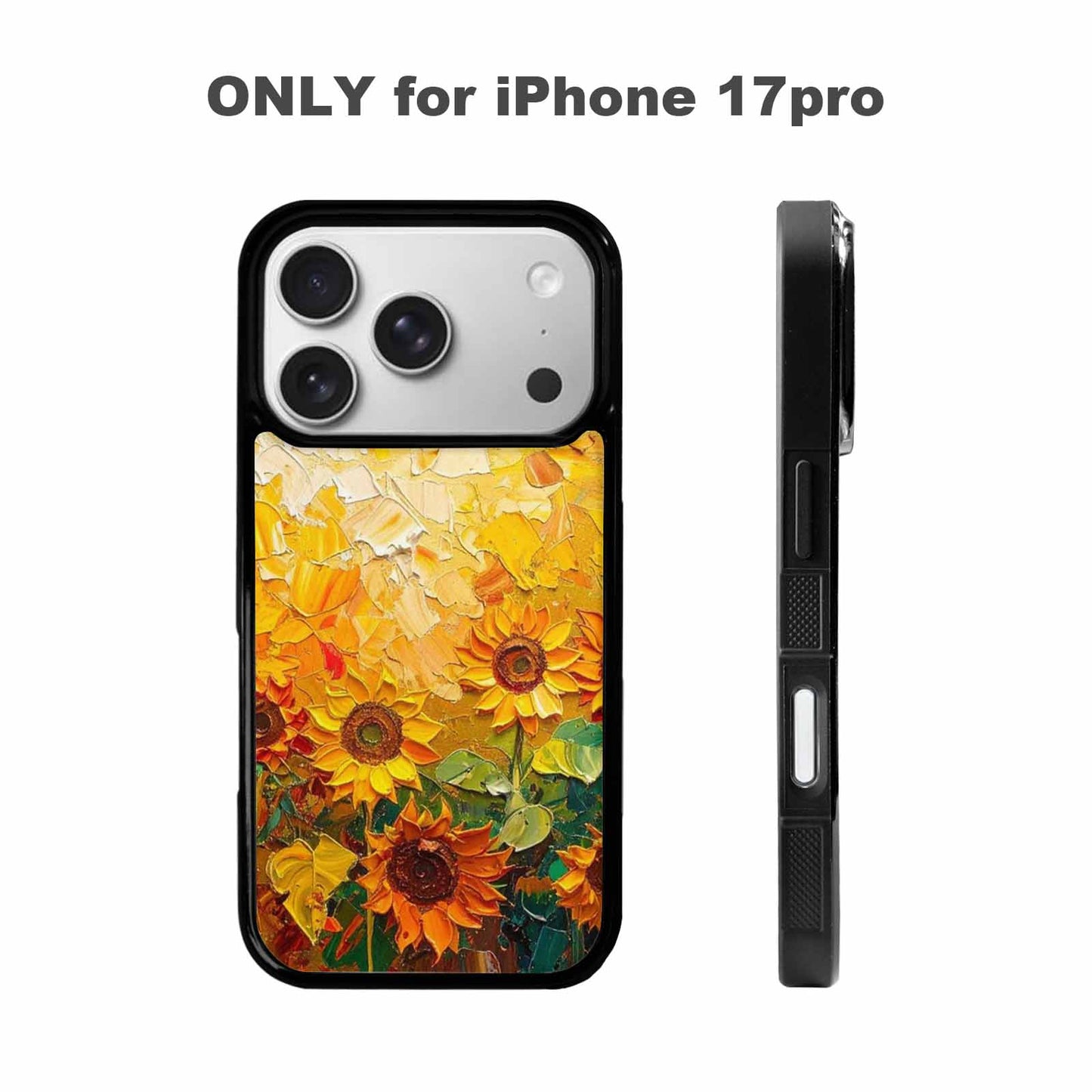 iPhone 17 Pro Case — Impressionist Sunflower Brushstroke Pattern Hundreds Floral, Personalized Phone Case