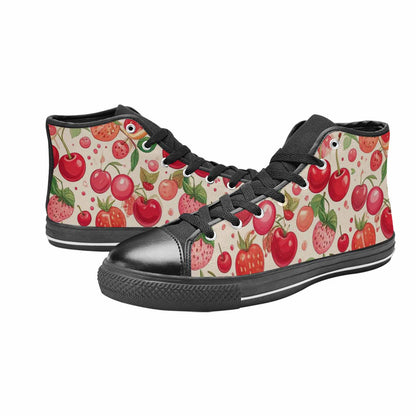 WOMEN'S Cherry Fruit Print High Top Canvas Dark Academia Shoes